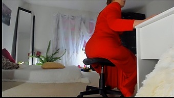 Busty Milf Teases With Upskirt View And Foot Fetish In Red Dress